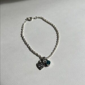 3 for $12  Silver Heart Charm Bracelet with Teal Crystal